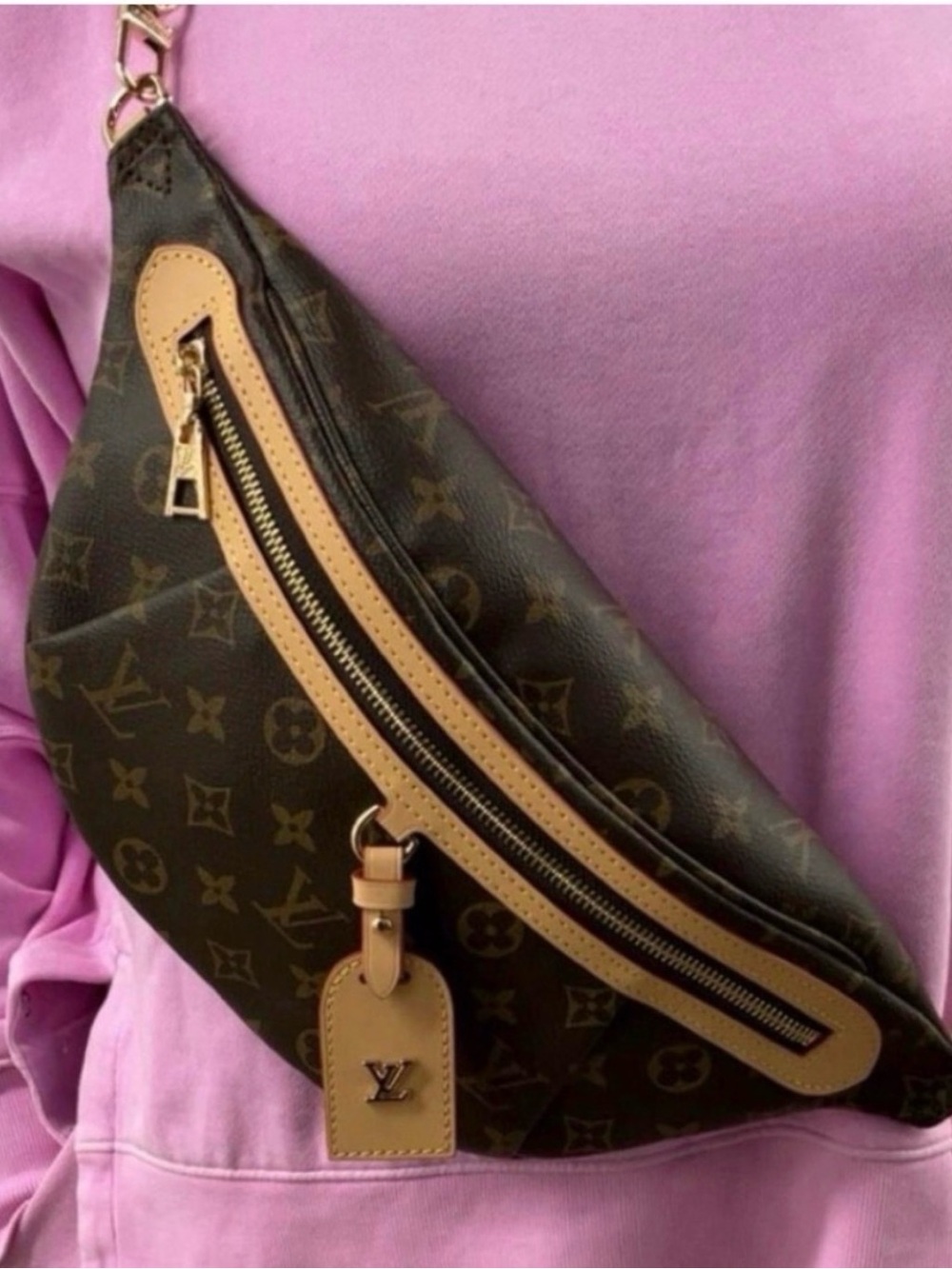 Source Unknown Monogram Brown and Tan Belt Bag